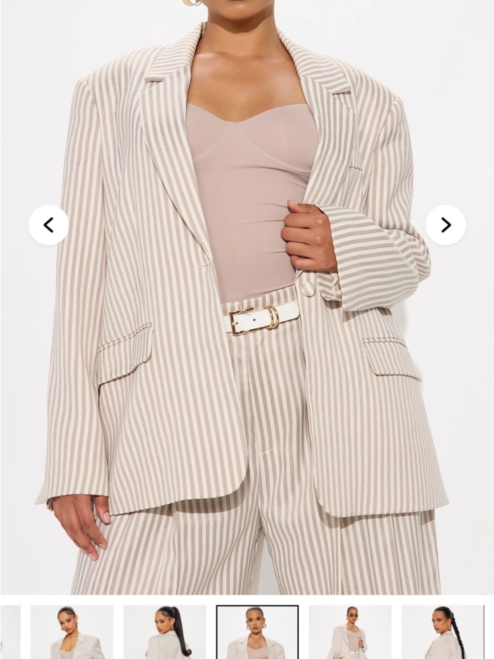 Fashion Nova Cream & White Striped Oversized Blazer